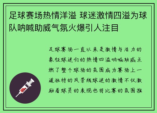 足球赛场热情洋溢 球迷激情四溢为球队呐喊助威气氛火爆引人注目